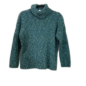 J Jill petites Speckled Pullover Cowl Turtle Neck Sweater women’s MP Teal green